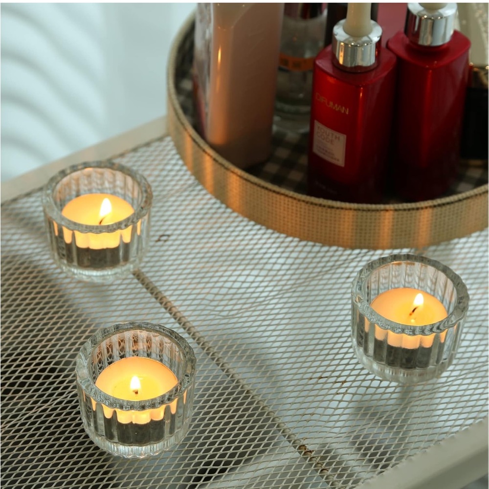 Clear Tealight Candle Holders with Candles, set of 12